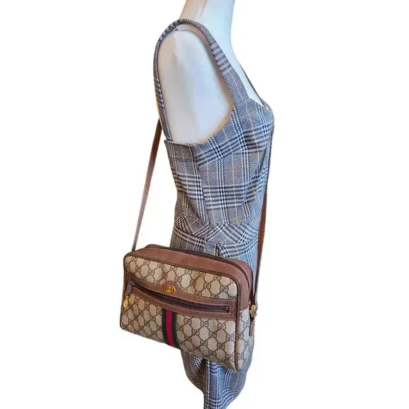 Gucci GG Monogram Vintage Ophidia Crossbody Bag Sherry Line Adjustable Strap - Picture 3 of 15